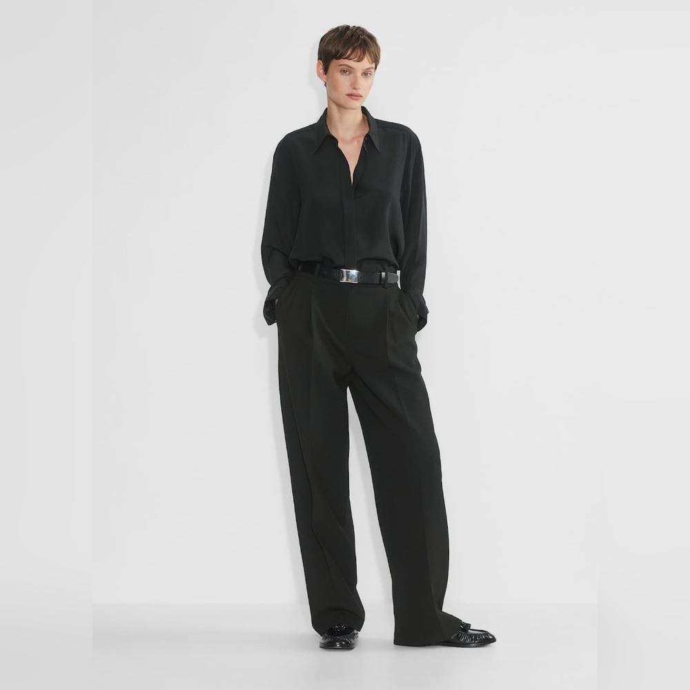 Babaton Black Silk-Blend Buttonless Blouse